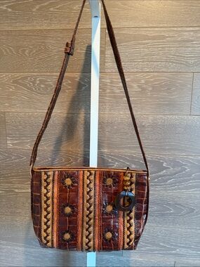 Sharif Boho Leather Crossbody Bag with Woven Detail
